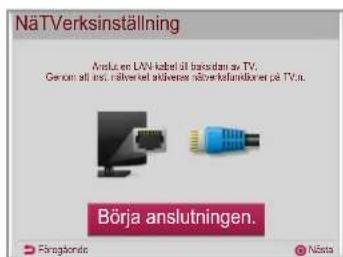 NäTVerksinställning Anslut en LVM label all bransdam av TV. Genom all inst. näverket aktiveres näverkafunddoret på TV.it. Börja anslutningen.