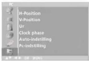 H-Position V-Position Ur Clock phase Auto-indstilling Pc-indstilling