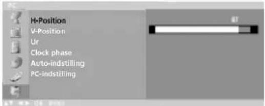 H-Position V-Position Ur Clock phase Auto-indstilling PC-indstilling