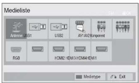 Medieliste Antenna USB1 USB2 AV1 AV2 Component RGB HDMI2 HDMI3 HDMI4HDMI1 Medieotype Exit