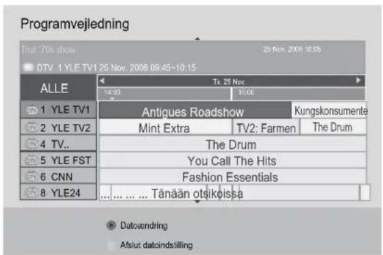 Programvejledning That 70s show 25 Nov. 2008 10:05 DTV 1 YLE TV1 25 Nov. 2008 09:45-10:15 ALLE 1 YLE TV1 2 YLE TV2 3 TV.. 5 YLE FST 6 CNN 8 YLE24 Tr. 25 Nov 14:30 Tr.04 Antigues Roadshow Mint Extra TV2: Farmen The Drum The Drum You Call The Hits Fashion Essentials ... ... ... ... Tänään otsikõissa Kungskonsumente Dataendring Afslut datcindsilling