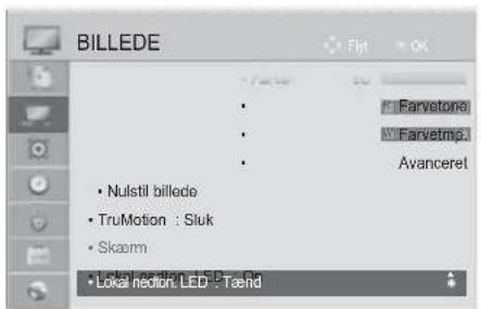 BILLEDE • Nulstil billede • TruMotion : Sluk • Skaarm • Lokal hedibh LED -Tænd