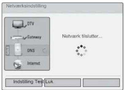 Netvaerksindstilling DTV Gateway DNS Internet Netvaerk tilslutter... Indstilling Test Luk