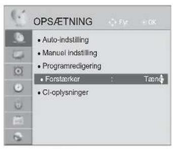 OPS/ETNING • Auto-indstilling • Manuel indstilling • Programredigering • Forstaarker : Tæng • CI-oplysninger