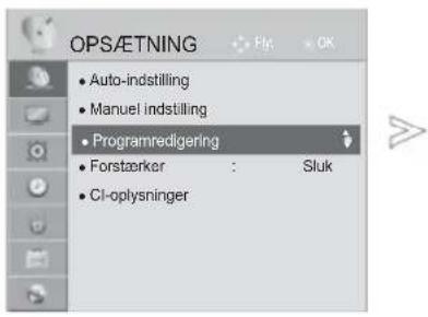 OPS/ETNING • Auto-indstilling • Manuel indstilling • Programredigering • Forstærker : Sluk • CI-oplysninger