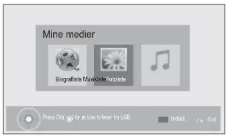 Mine medier Bograllisie Musikiste Fotklistie Press OK! for at visa billicer fra USB. Indsii. Exit