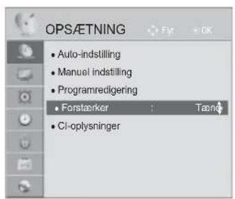 OPS/ETNING • Auto-indstilling • Manuel indstilling • Programredigering • Forstærker : Taeng • CI-oplysninger