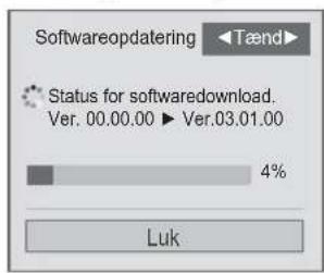 Softwareopdatering Taend Status for softwarede Download. Ver. 00.00.00 ▶ Ver.03.01.00 4% Luk