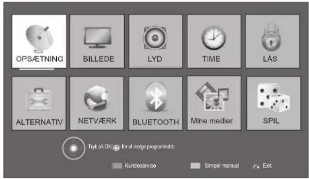 OPS/ETNING BILLEDE LYD TIME LAS ALTERNATIV NETVÆRK BLUETOOTH Mine medier SPIL Tryk to OK! For all early programists? Kundeservice Simpi manual Ext