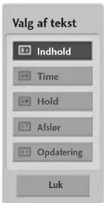 Valg af tekst Indhold Time Hold Afslør Opdatering Luk