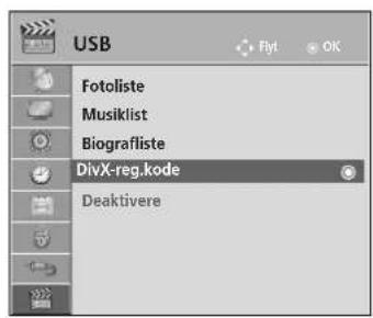 USB Fotoliste Musiklist Biografliste DivX-reg.kode Deaktivere