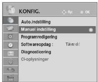 KONFIG. Auto.indstilling Manuel indstilling Programredlgerling Softwareopdag : Tæmdd Diagnosticering Choplysninger