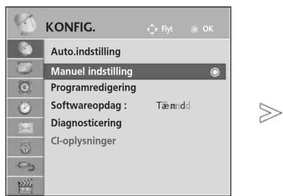 KONFIG. Auto.indstilling Manuel indstilling Programredigering Softwareopdag : Tæmndd Diagnosticering Cl-oplysninger