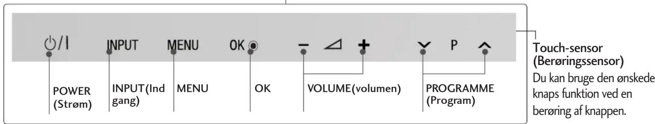 /I POWER (Strøm) INPUT (Ind gang) MENU OK OK VOLUME(volumen) PROGRAMME (Program) Touch-sensor (Berøringssensor) Du kan bruge den ønskede knaps funktion ved en berøring af knappen.
