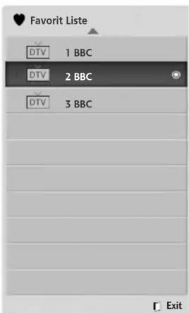 Favorite Liste DTV 1 BBC DTV 2 BBC DTV 3 BBC Exit