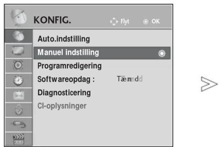 KONFIG. Auto.indstilling Manuel indstilling Programredigering Softwareopdag : Tæmdd Diagnosticering CI-oplysninger
