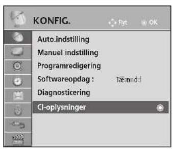 KONFIG. Auto.indstilling Manuel indstilling Programredigering Softwareopdag : To-mndd Diagnosticering CI-oplysninger
