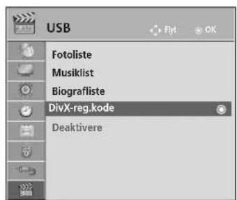 USB Fotoliste Musiklist Biografliste DivX-reg.kode Deaktivere