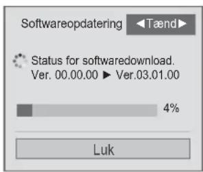 Softwareopdatering Status for softwarede Download. Ver. 00.00.00 ▶ Ver.03.01.00 4% Luk