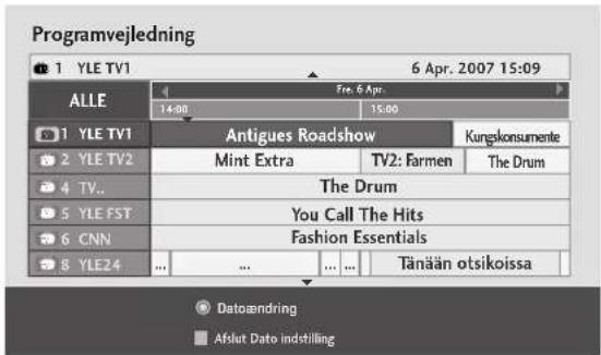 Programvejledning 1 YLE TV1 6 Apr. 2007 15:09 ALLE Fre. 6 Apr. 14:00 15:00 1 YLE TV1 Antigues Roadshow Kungskonsumente 2 YLE TV2 Mint Extra TV2: Farmen The Drum 4 TV.. The Drum 5 YLE FST You Call The Hits 6 CNN Fashion Essentials 8 YLE24 ... ... ... ... Tänään otsikoissa Dataaendring Afdut Data indstilling