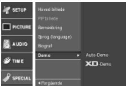 SETUP PICTURE AUDIO TIME SPECIAL Hoved billside PIP billside BarredKing Sprag (language) Biograf Demo Auto-Demo XO -Demo For genderla