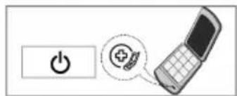 Diagram showing a power button and a mobile phone with a plus symbol, likely illustrating a basic electrical or digital interface.