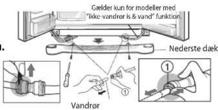 Gælder kun for modeller med "Ikke-vandrør is & vand" funktion: Nederste dæk Vandrør