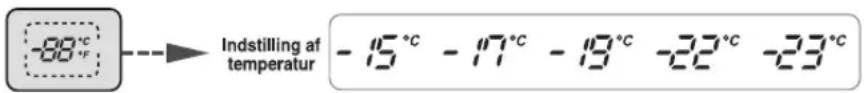 -88°C Indstilling af temperatur -15°C -17°C -19°C -22°C -23°C