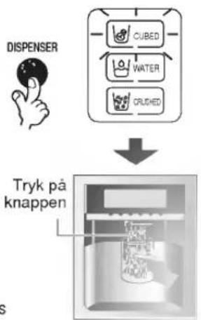 DISPENSER CUBED WATER CRUSHED Tryk på knappen