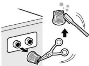 Diagram illustrating a washing machine tool with labeled parts and motion arrows indicating process flow