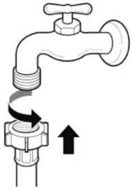 LG F14U2V9KG - Anschluss des anschraubbaren Schlauchs an einen Wasserhahn mit Gewinde - 1