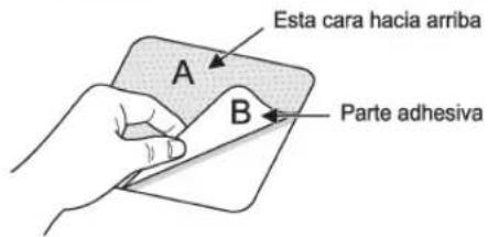 Esta cara hacia arriba A B Parte adhesiva