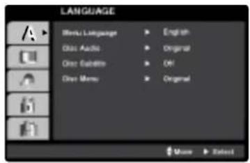 LANGUAGE Menu Language English Clac Audio Original Clac Subtitle Off Clac Menu Original