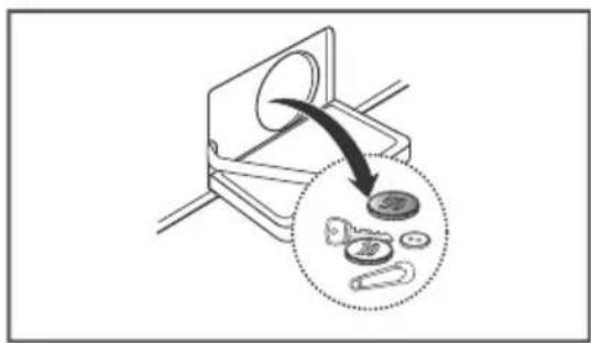 Diagram showing a mechanical device with a magnified view of internal components, possibly indicating a process or assembly.