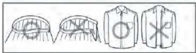 Illustration showing four different types of turtleneck covers with symbols for crossed and crossed-out items, likely for garment design or pattern recognition.