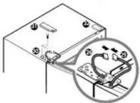 Technical diagram showing a mechanical assembly with numbered components and an inset close-up view of a component with motion arrows.