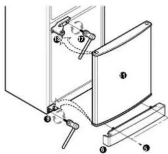 Technical diagram showing mechanical assembly with numbered components and motion indicators