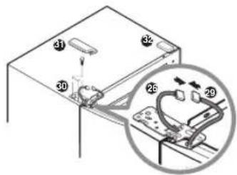 Technical diagram showing a device with numbered components and an inset magnified view of a mechanical assembly.