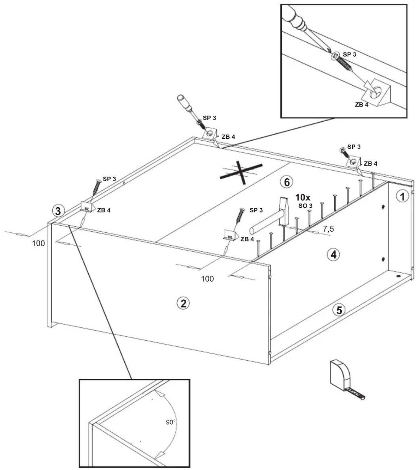 SP 3 ZB 4 SP 3 SP 3 ZB 4 SP 3 ZB 4 10x SO 3 7,5 ① ② ③ ④ ⑤ 90°
