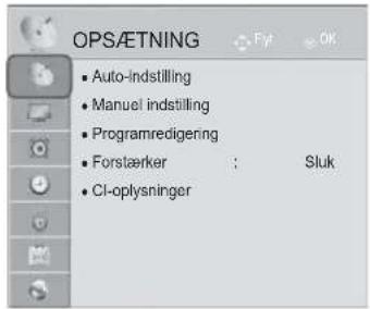 OPS/ETNING • Auto-Indstilling • Manuel indstilling • Programredigering • Forstærker : Sluk • Cl-oplysninger
