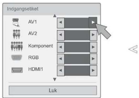 Indgangsetiket AV1 AV2 Komponent RGB HDMI1 Luk