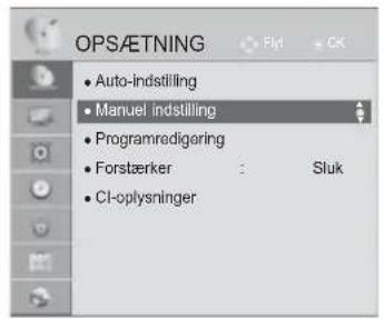 OPS/ETNING • Auto-indstilling • Manuel indstilling • Programradigoring • Forstærker : Sluk • CI-oplysninger