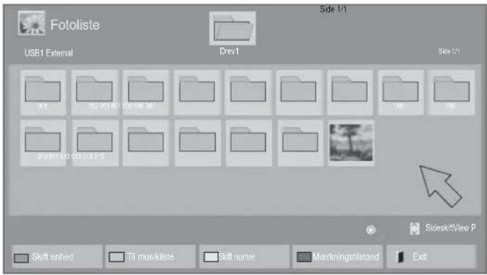 Fotoliste USB1 External Drev1 Side 1/1 Side 1/2 01 02 03 04 05 06 07 08 09 10 11 12 13 14 15 16 17 18 19 20 21 22 23 24 25 Skift enhed Til musikliste Skift nume Meerkningstland Extr