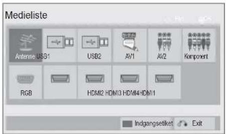 Medieliste Antenna USB1 USB2 AV1 AV2 Component RGB HDM2 HDM3 HDM4 HDM1 Indgangsetiket Exit