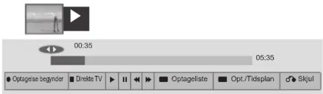 00:35 05:35 Optageise begynder ■ Drekte TV ▶ II ▶ Optageliste ■ Opt./Tidsplan ● Skjul