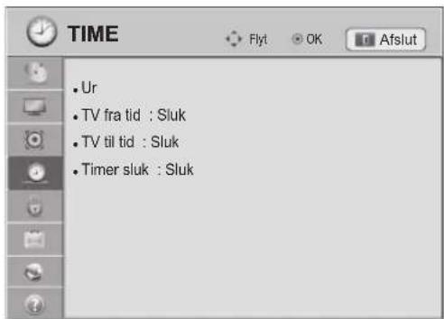 TIME • Ur • TV fra tid : Sluk • TV til tid : Sluk • Timer sluk : Sluk