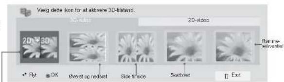 Væg dette kon for at aktivere 3D-tisland. 3D-Blade 2D videos Rearer- solvantial Flyt OK Øverat og nøderat Side til sice Sketviet Ext