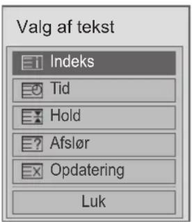 Valg af tekst Indeks Tid Hold Afslør Opdatering Luk