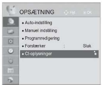 OPS/ETNING • Auto-indstilling • Manuel indstilling • Programredigering • Forstærker : Sluk • Cl-oplysninger