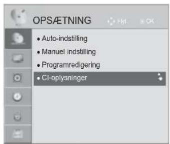 OPSÆTNING • Auto-indstilling • Manuel indstilling • Programredigering • CI-oplysninger